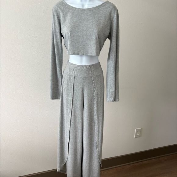 Pants - Two Piece Pant Set Medium Crop Top Flare Pants Split Fairy Festival Streetwear